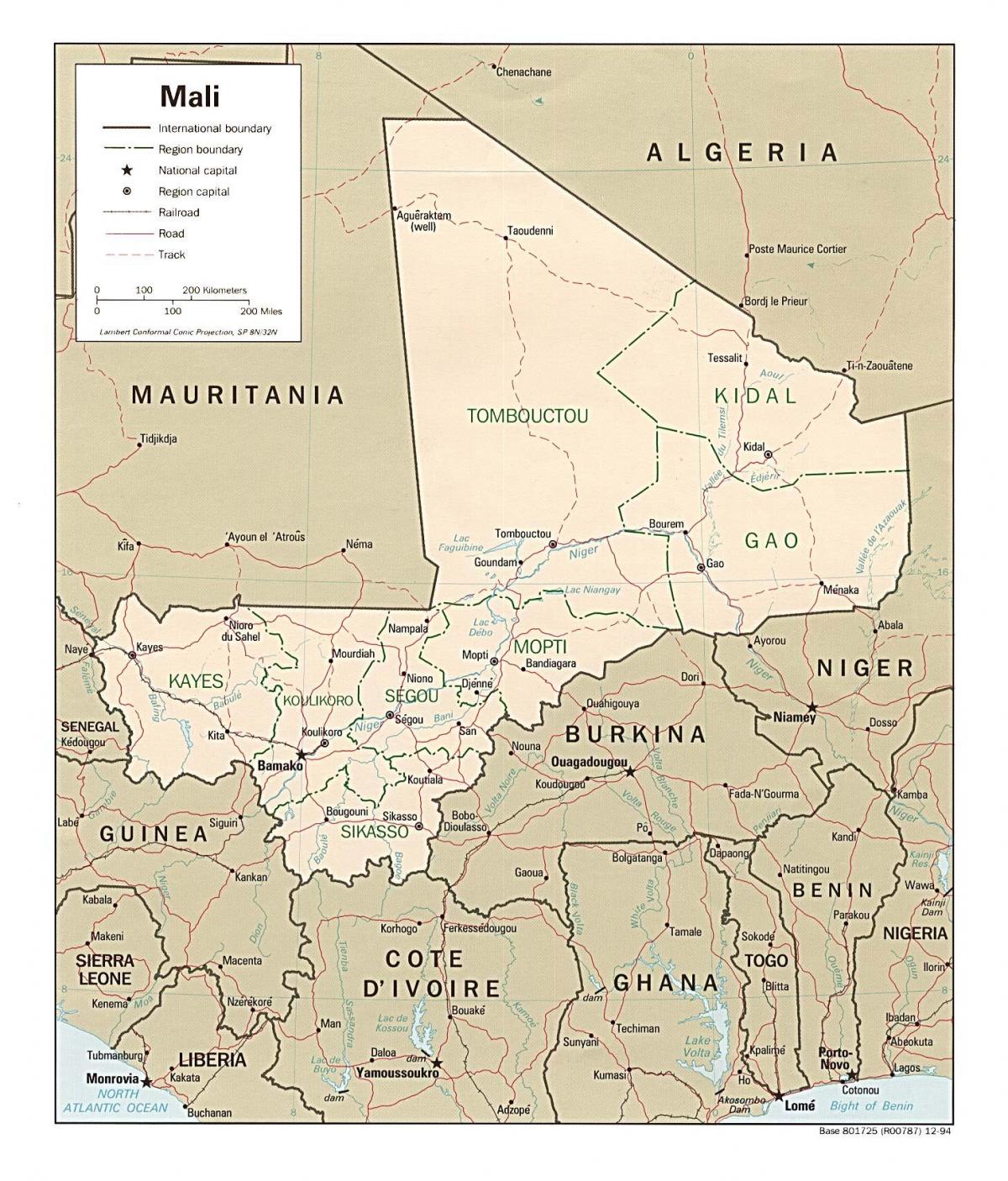Kort over Mali land