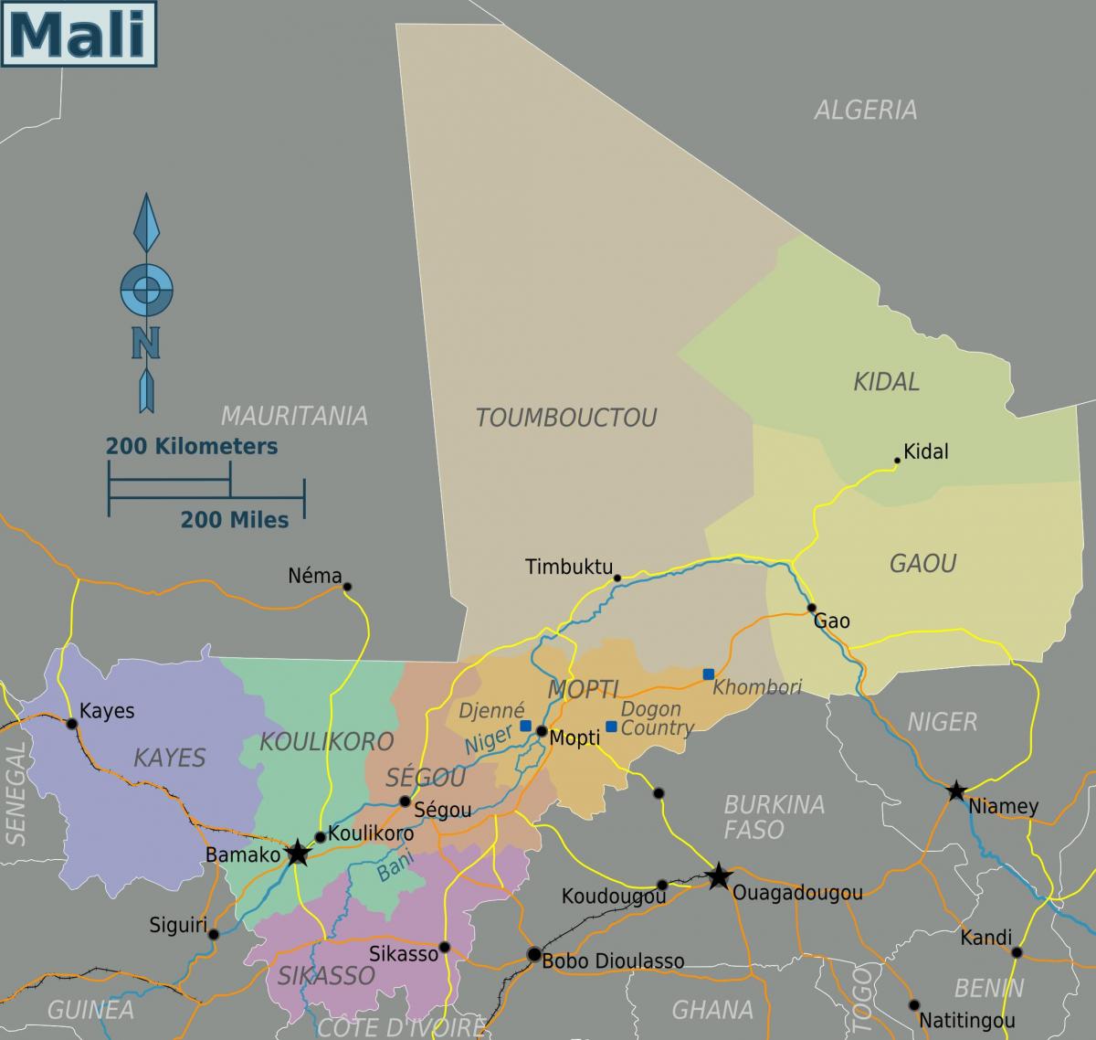Mali geografi kort