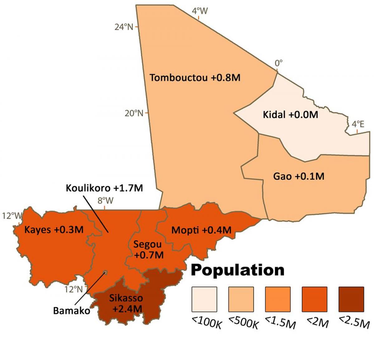 Kort over Mali befolkning