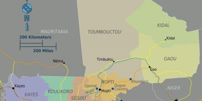 Kort over Mali regioner